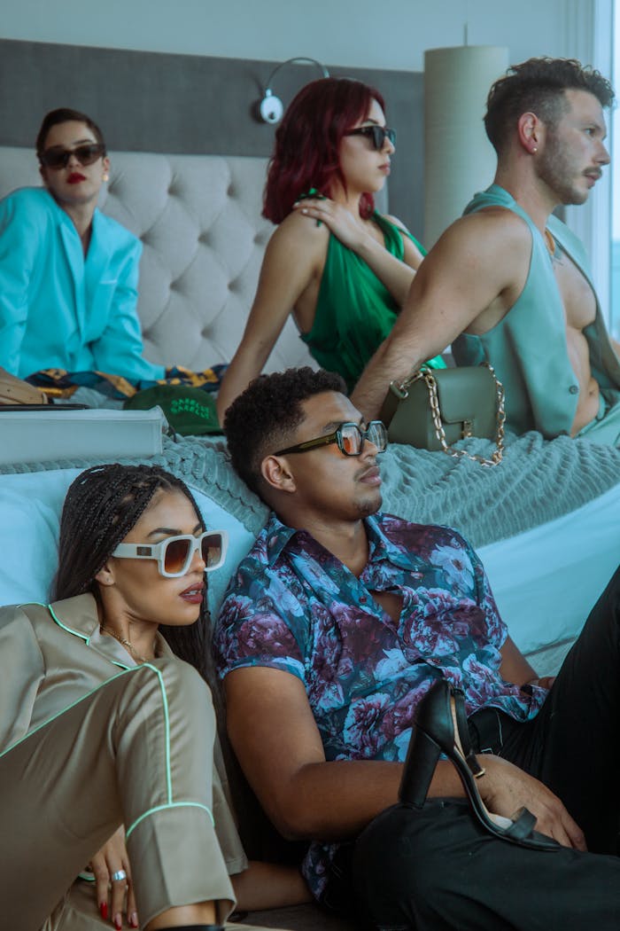 Group of stylish friends enjoying indoor leisure time in Mexico City.